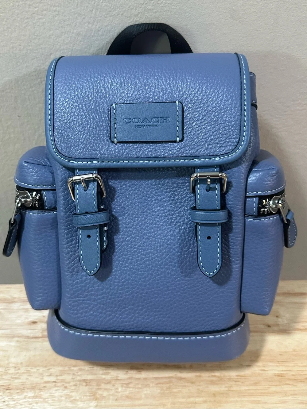 Coach Slate Blue Pebbled Leather Mini Backpack Sling